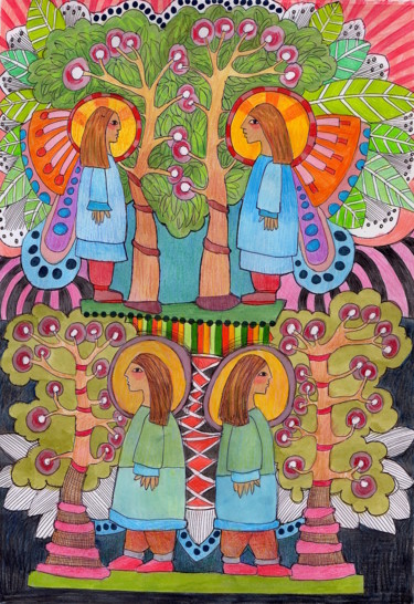 arbres de vie.jpg Dessin intitulée "arbres de vie.jpg" par Delphine Mabed, Œuvre d'art originale