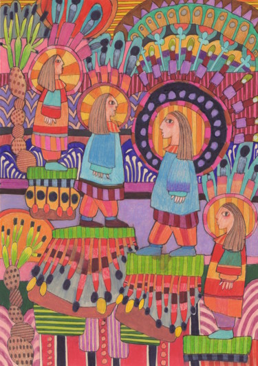 Dessin intitulée "Les cactus.jpg" par Delphine Mabed, Œuvre d'art originale