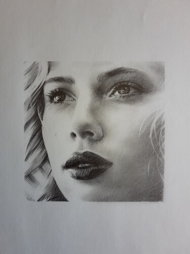 Drawing titled "Scarlett Johansson" by Frédéric Berrin, Original Artwork, Pencil
