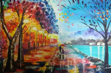 Pintura intitulada "Night walk, abstrac…" por Plakhotnyk Nataliia, Obras de arte originais, Óleo