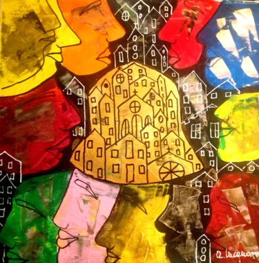 Città che dividono le persone Pittura intitolato "Città che dividono…" da Mateci-Antonio Lucio Rudy Lacquaniti, Opera d'arte originale
