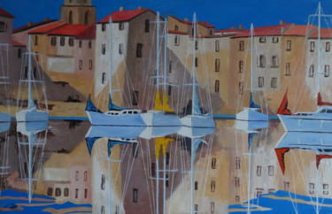 Painting titled "VOILIERS PROVENCAUX" by Catherine Wernette, Original Artwork, Oil