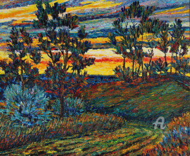 Картина под названием "Дорога в ночь" - Alexander Breskin, Подлинное произведение искусства, Масло