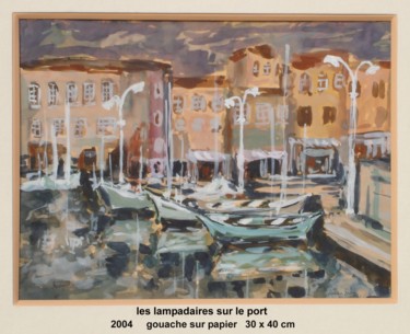 Peinture intitulée "Les lampadaires sur…" par Ioana, Œuvre d'art originale, Gouache