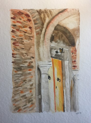 Malerei mit dem Titel "Tunisian door / Toz…" von Gudrun Sageder, Original-Kunstwerk, Aquarell