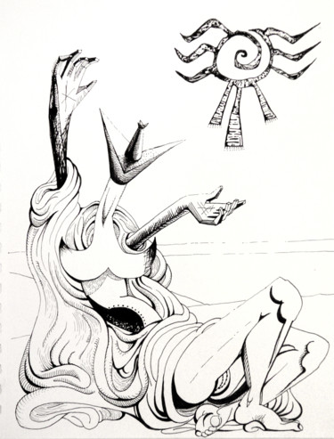 Dessin intitulée "el-adoracion-del-so…" par Sébastien Bocquet, Œuvre d'art originale, Encre