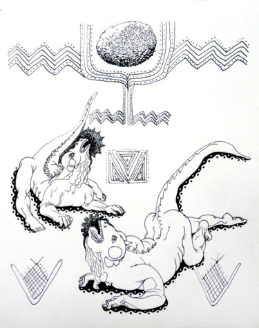 Dessin intitulée "el-adoracion-del-so…" par Sébastien Bocquet, Œuvre d'art originale, Encre