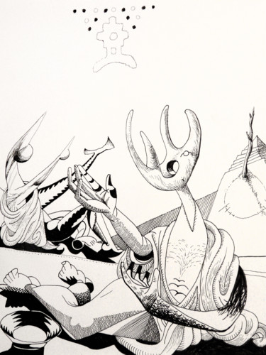 Dessin intitulée "el-adoracion-del-so…" par Sébastien Bocquet, Œuvre d'art originale, Encre