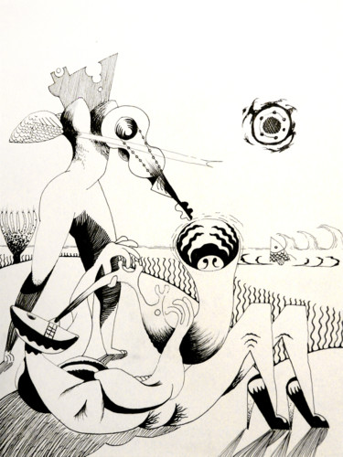 Dessin intitulée "el-adoracion-del-so…" par Sébastien Bocquet, Œuvre d'art originale, Encre