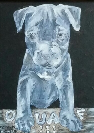 Peinture intitulée "Staffy" par Patricia M. Le Démon Du Crayon, Œuvre d'art originale, Acrylique Monté sur Châssis en bois