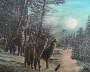 les loups Peinture intitulée "les loups" par Des ,Champs, Œuvre d'art originale, Acrylique Monté sur Châssis en bois