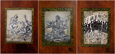 Malerei mit dem Titel "triptyque" von Alain Le Junter, Original-Kunstwerk