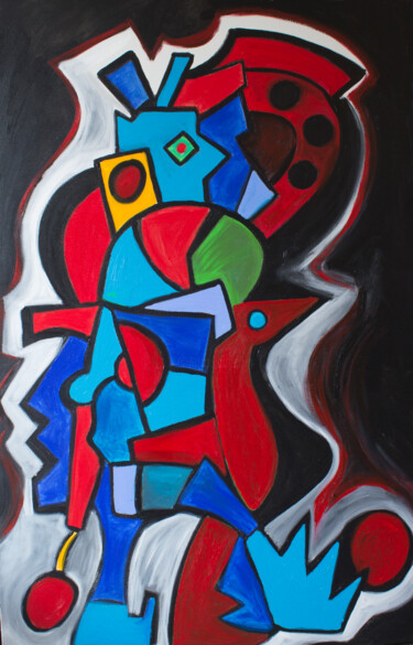 Painting titled "Robot's Walk" by Nathalie Gribinski, Original Artwork, Acrylic Mounted on Wood Stretcher frame