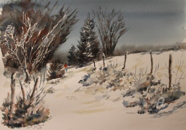 PAYSAGE ENNEIGE DU PILAT Peinture intitulée "PAYSAGE ENNEIGE DU…" par Alain Devienne, Œuvre d'art originale, Aquarelle