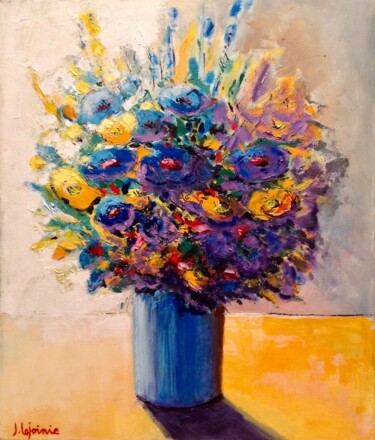 Peinture intitulée "bouquet sur nappe b…" par Jacques Lajoinie, Œuvre d'art originale, Huile