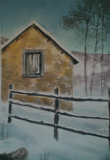 grange sous la neige Peinture intitulée "grange sous la neige" par Mickael Thébault, Œuvre d'art originale
