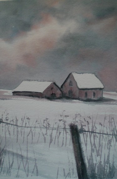 granges enneigées Peinture intitulée "granges enneigées" par Mickael Thébault, Œuvre d'art originale