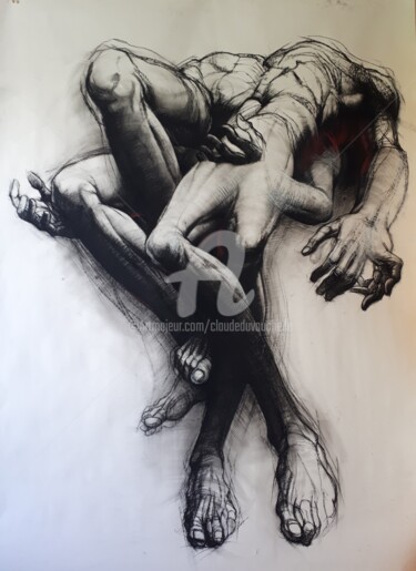 GRAND DESSIN II - 210x150 cm 图画 标题为“GRAND DESSIN II - 2…” 由Claude Duvauchelle, 原创艺术品, 木炭 安装在木质担架架上