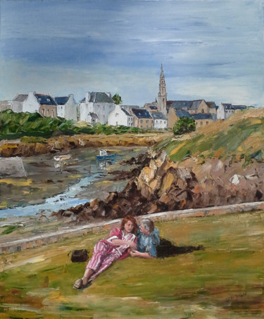 Peinture intitulée "week-end-a-ouessant…" par Janine Le Cann, Œuvre d'art originale
