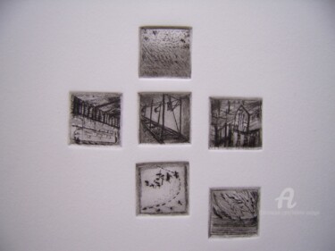 Gravures & estampes intitulée "Voie ferrée, paysag…" par Hélène Mongin, Œuvre d'art originale, Eau-forte