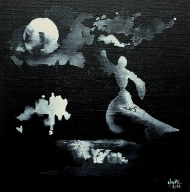Peinture intitulée "Danse nocturne - en…" par Clau Redier-Clément, Œuvre d'art originale, Encre Monté sur Carton