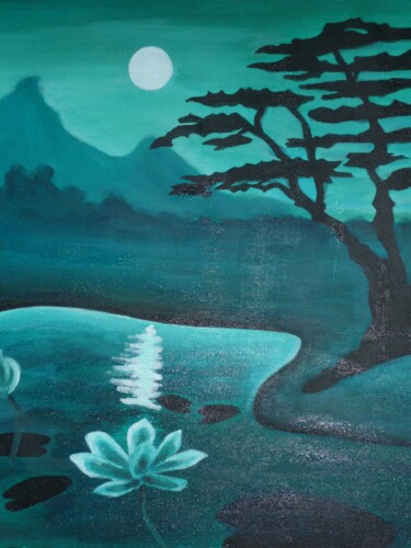 Clair de Lune en Camaïeu.jpg Peinture intitulée "Clair de Lune en Ca…" par Hélène Ribeyrolles, Œuvre d'art originale, Acrylique Monté sur Châssis en bois