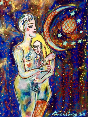 Le couple Peinture intitulée "Le couple" par Aimée De Courtozé, Œuvre d'art originale