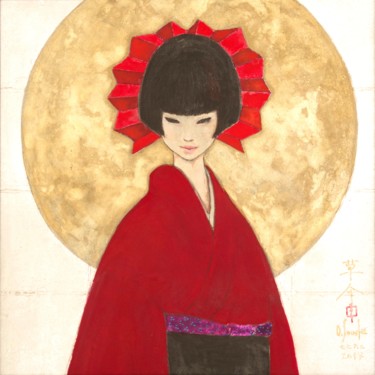 AKANE ( garance ) Peinture intitulée "AKANE ( garance )" par Souske, Œuvre d'art originale, Pigments Monté sur Panneau de bois