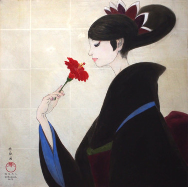 Peinture intitulée "busshouge ( Hibiscu…" par Souske, Œuvre d'art originale, Autre