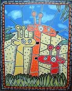 Peinture intitulée "3 girafes" par Damien Deltour, Œuvre d'art originale