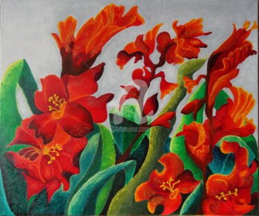 les flamboyantes Peinture intitulée "les flamboyantes" par Audrey Ressejac-Duparc, Œuvre d'art originale, Huile