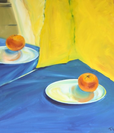 Peinture intitulée "ORANGE SUR FOND JAU…" par Ludmila Ternano Dolgova, Œuvre d'art originale, Huile