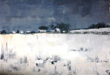 Peinture intitulée "Izbas sous la neige" par Ludmila Ternano Dolgova, Œuvre d'art originale, Huile