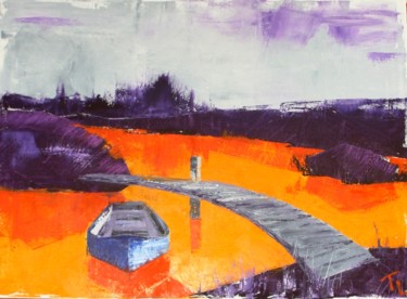 Peinture intitulée "Barque sur un lac e…" par Ludmila Ternano Dolgova, Œuvre d'art originale, Huile
