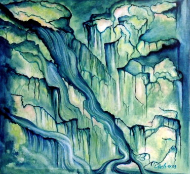 Peinture intitulée "coulees-deau-huile-…" par Marianne Charlotte Mylonas-Svikovsky (Marlo), Œuvre d'art originale
