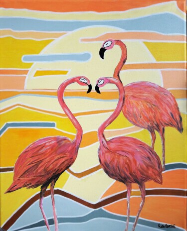 Peinture intitulée "flamants" par Di Berthe, Œuvre d'art originale, Acrylique