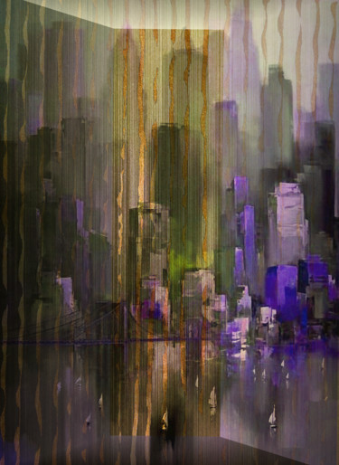 Gold buildings abstract digital painting Arts numériques intitulée "Gold buildings abst…" par Dodi Ballada, Œuvre d'art originale, Collages