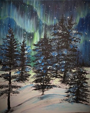 Aurore Boréale au pays des Vikings Peinture intitulée "Aurore Boréale au p…" par Ka, Œuvre d'art originale, Acrylique