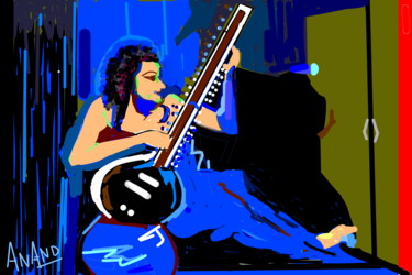 Digital Arts titled "SITAR PLAYER, DIGIT…" by Anandswaroop Manchiraju, Original Artwork, Digital Painting
