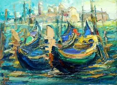Painting titled "Venice, boats" by Paintings By Various Artists From Ukraine, Original Artwork, Oil