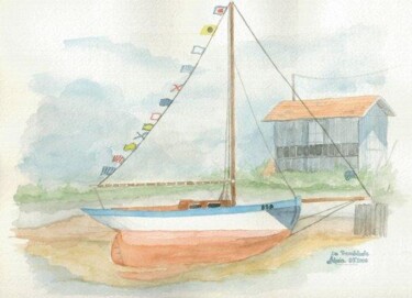 0003 Voilier Chenal de Mornac Pintura intitulada "0003 Voilier Chenal…" por Aquarelles-Alain, Obras de arte originais, Aquarela