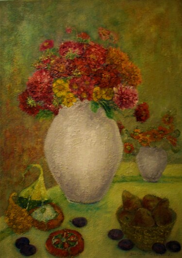 Nature morte avec des dahlias Martwa natura z daliami Painting titled "Nature morte avec d…" by Barbara Przyborowska, Original Artwork, Oil