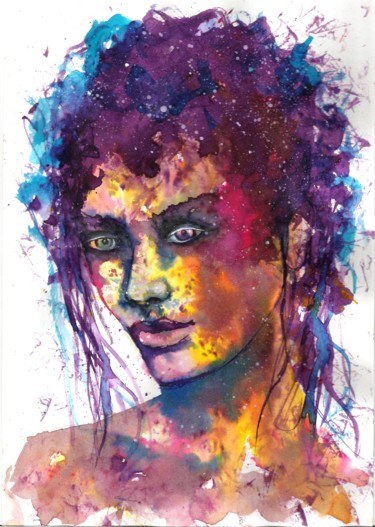 Women abstract face watercolor Painting titled "Women abstract face…" by Natalja Picugina, Original Artwork, Watercolor
