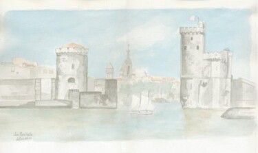 Pintura intitulada "0005 La Rochelle" por Aquarelles-Alain, Obras de arte originais, Aquarela