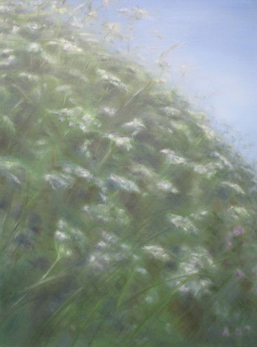 Painting titled "Hedgerow" by Joanne Mumford, Original Artwork, Oil Mounted on Wood Stretcher frame