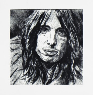 印花与版画 标题为“Tom Petty” 由Eva Lacres, 原创艺术品, 雕刻 安装在木板上