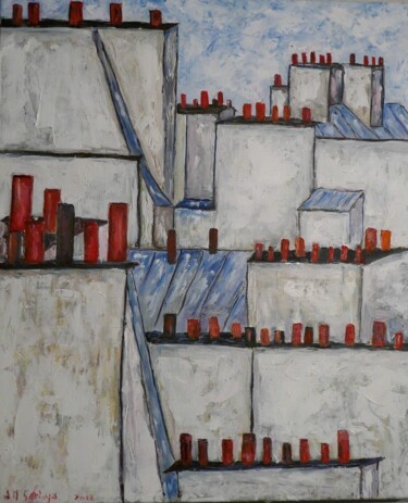 Peinture intitulée "CHEMINEES ET TOITUR…" par Jean-Marc Serieys, Œuvre d'art originale