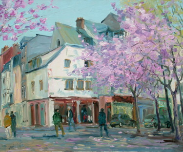 Peinture intitulée "Place-Henri-IV-Roue…" par Jean Quéméré, Œuvre d'art originale, Huile
