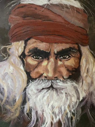제목이 "Sadou au turban"인 미술작품 Noëlle Decombe로, 원작, 기름 나무 들것 프레임에 장착됨