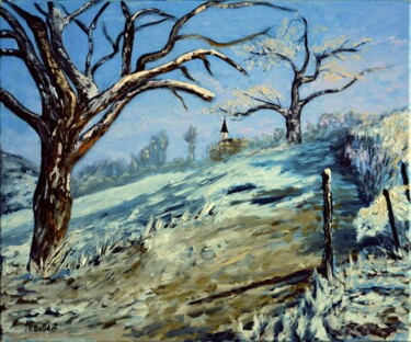 Peinture intitulée "Neige sur les cotea…" par Pascal Baudot, Œuvre d'art originale, Huile Monté sur Châssis en bois